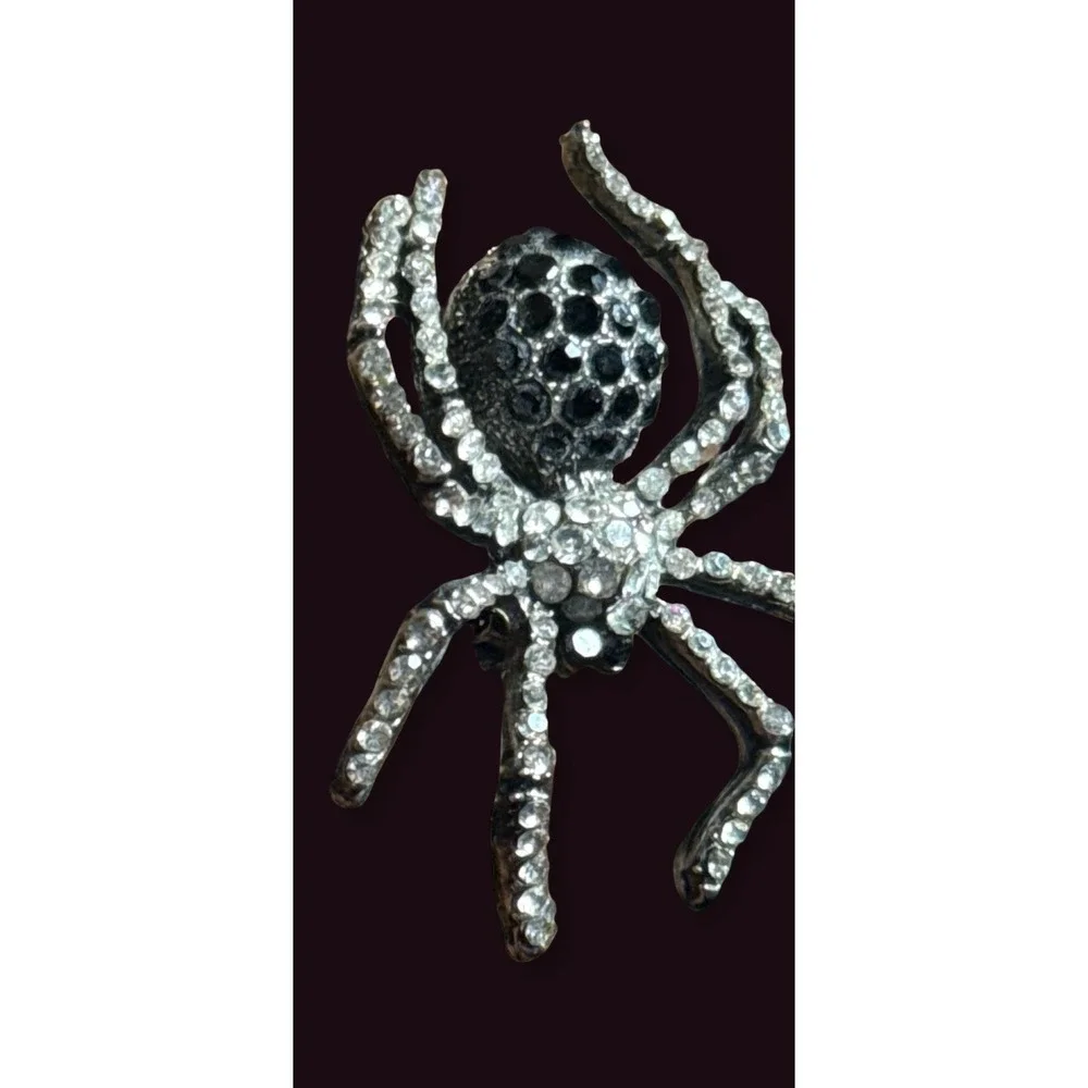 Sparkling Spider Brooch Pin, Silver Tone Crystal Pin, Gothic Insect Jewelry